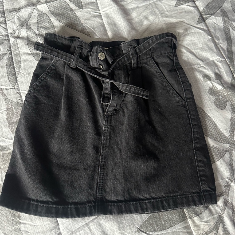 Black Denim Skirt with Belt